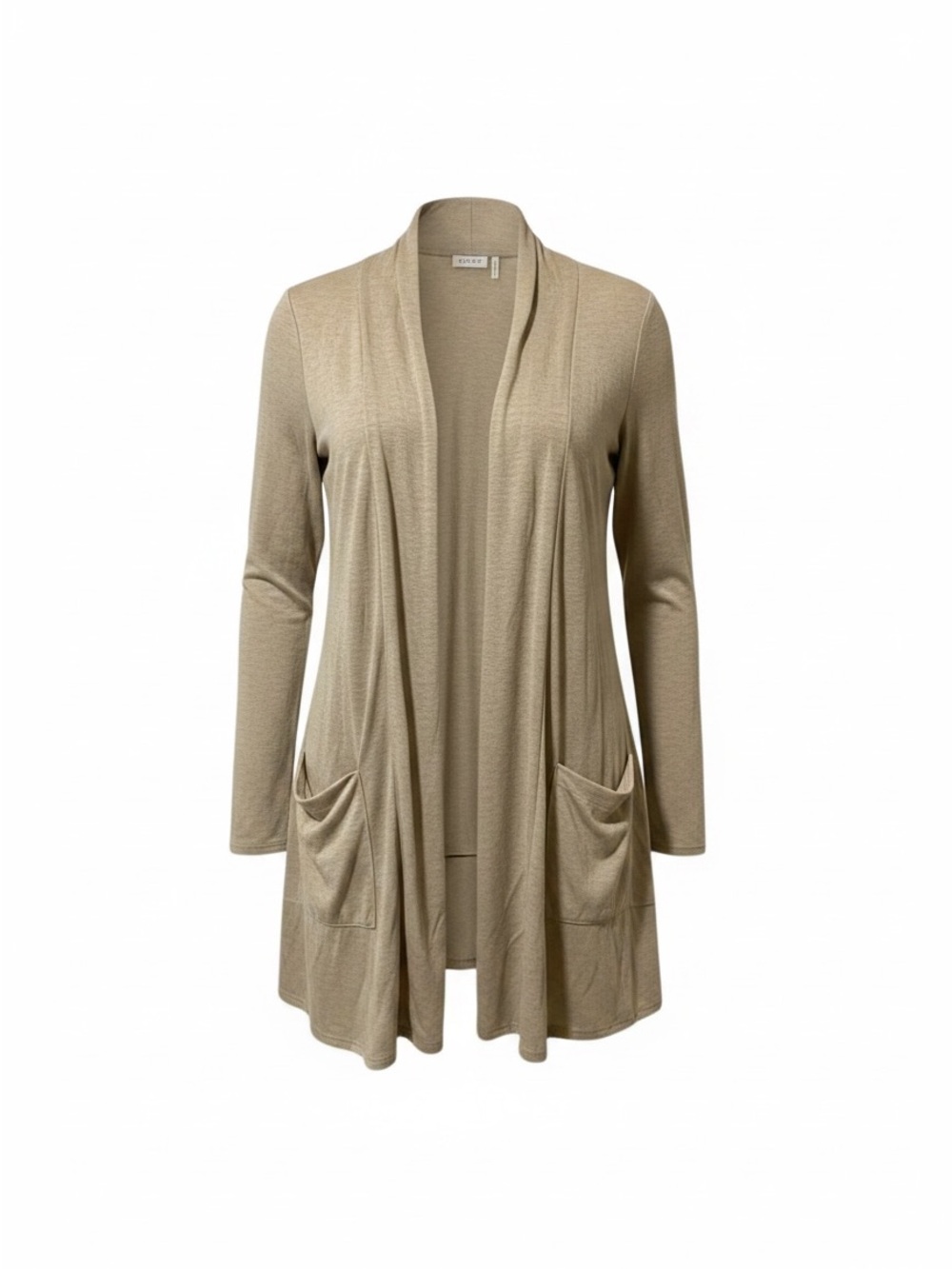 LOGO by Lori Goldstein Open Front Cardigan Sweater Tan Beige Pockets Women XS